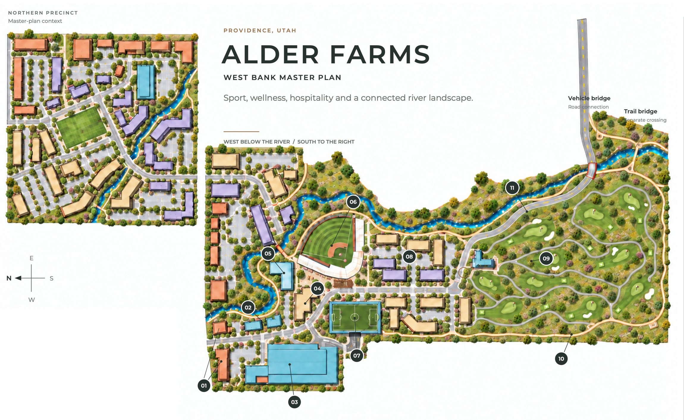 Illustrated master plan of Alder Farms along the river in Providence, Utah
