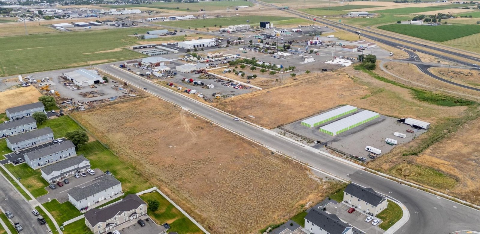 Aerial view of the Tremonton development site beside the highway interchange